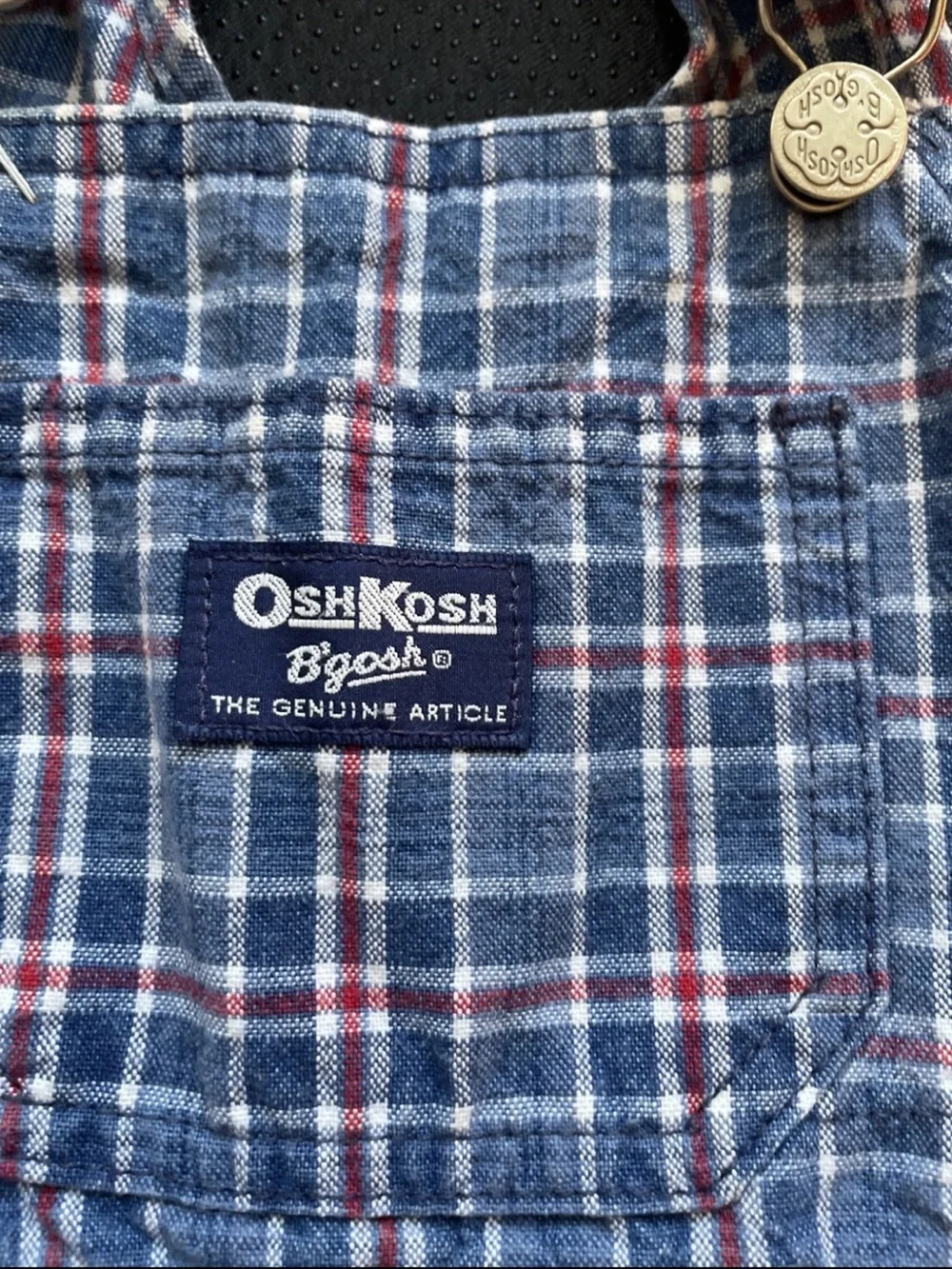 OshKosh B'gosh Blue and Red Plaid Short Overalls